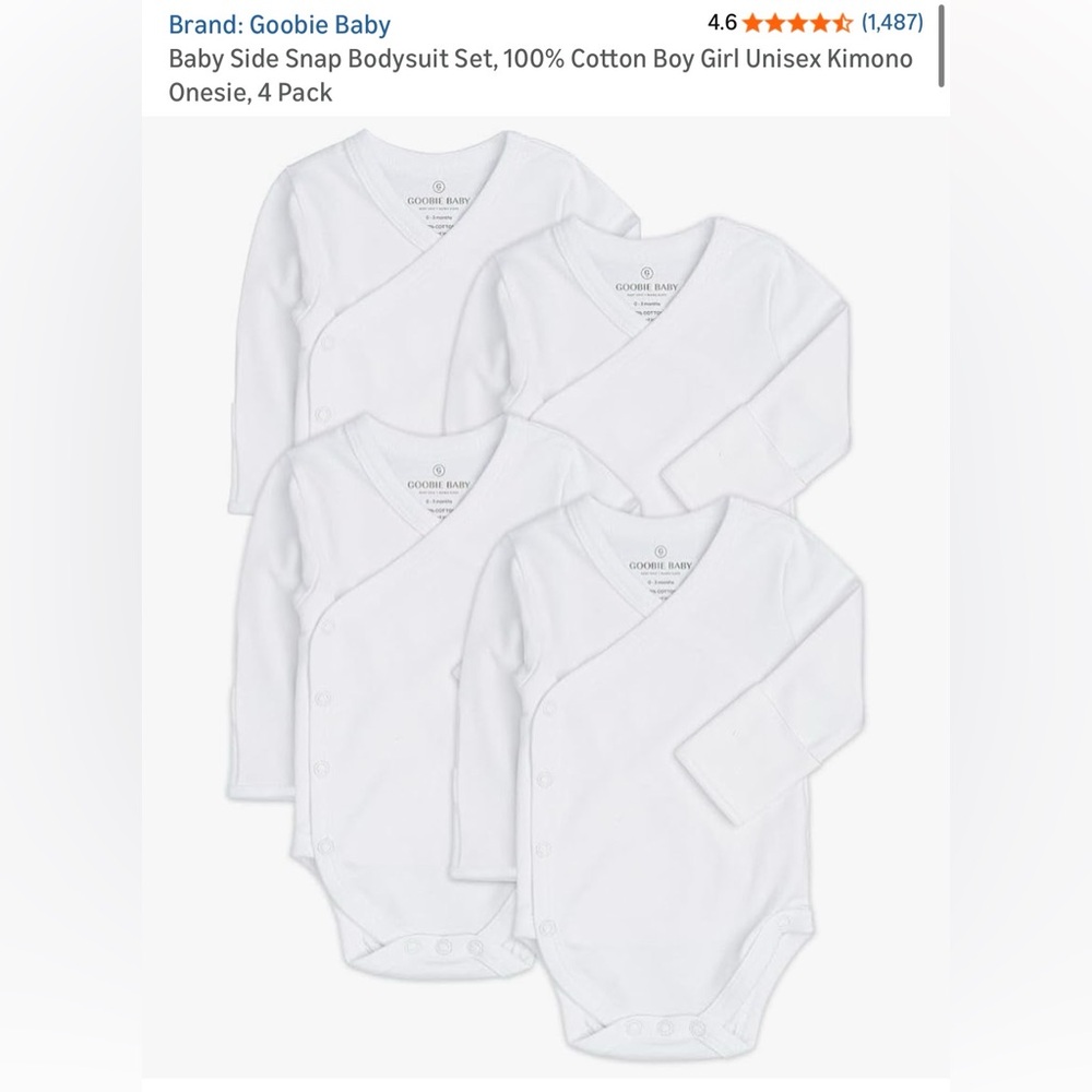 Bundle (9) 3-6M Organic Cotton Goobie Baby White Long Sleeve Kimono Onesies